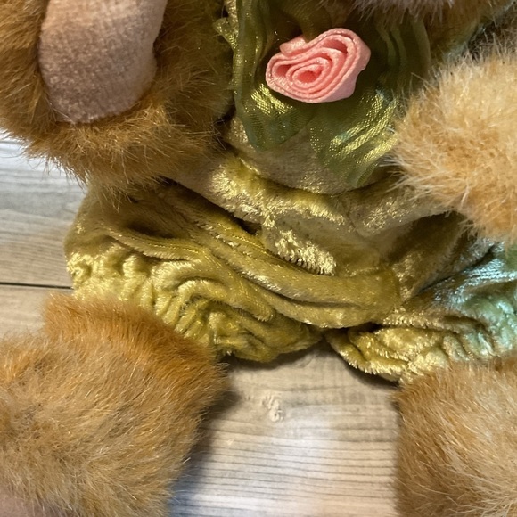 Vintage TY Collectible Stuffed Cat velvet Dress Pouncer Brown and Green - Picture 8 of 9